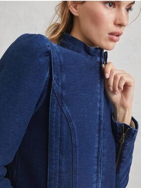 Anthropologie Pilcro Navy Denim Zip Jacket
